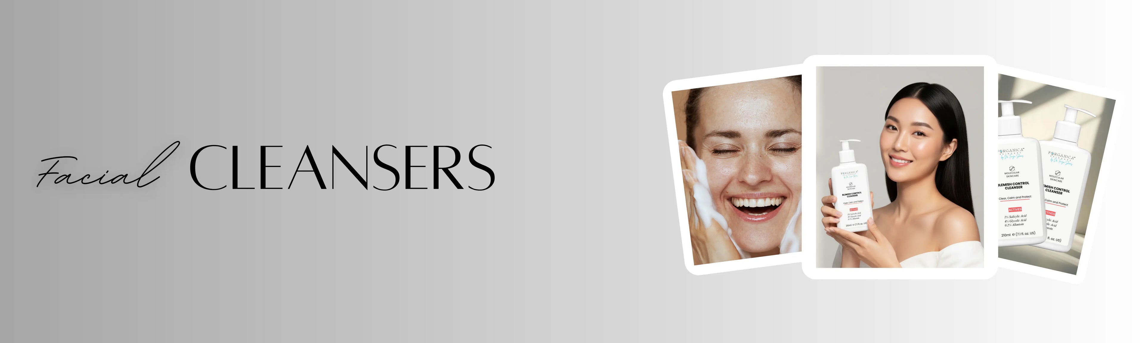 Forganica_facial_cleanser_banner_showing_gentle_molecular_cleansing_formula_for_healthy_skin