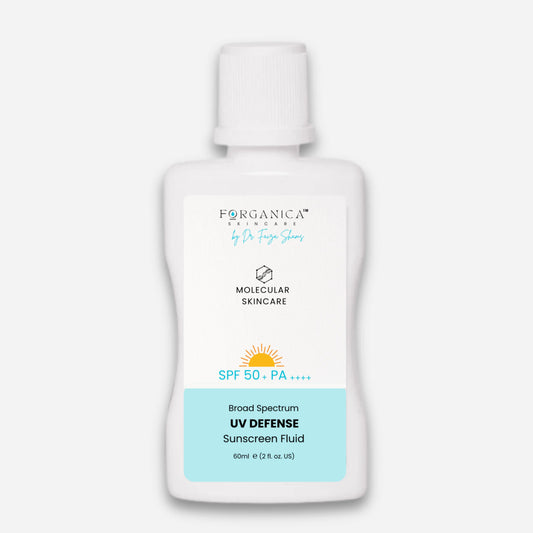 Forganica Broad Spectrum SPF 50 Sunscreen Fluid bottle on white background
