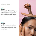 Infographic demonstrating how to apply Forganica Hyaluro Boost Hyaluronic Acid Serum for maximum hydration and skin plumping.